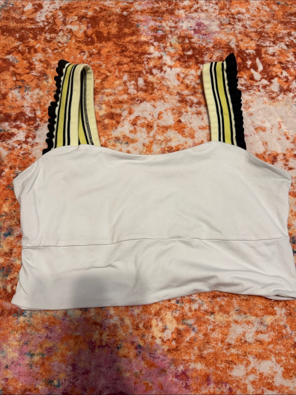Women’s White Cropped Tank Top with Striped Elastic Straps